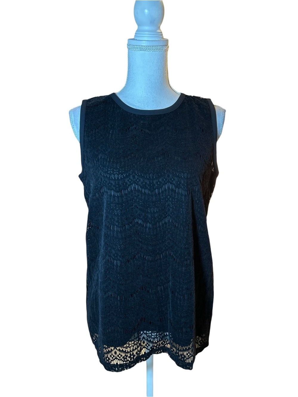 LOFT Black Velvet Lace Overlay Sleeveless Tank Top